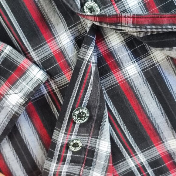 Stockhomme long sleeve button down shirt red and grey check men's size XXL - Picture 10 of 12
